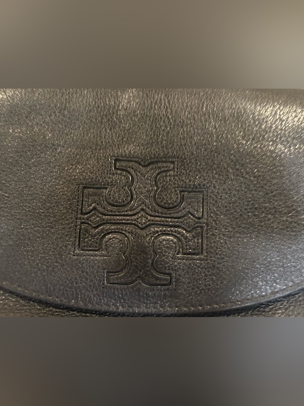 Tory Burch Black Pebbled Leather Flap Wristlet with Embossed Logo - Picture 8 of 11